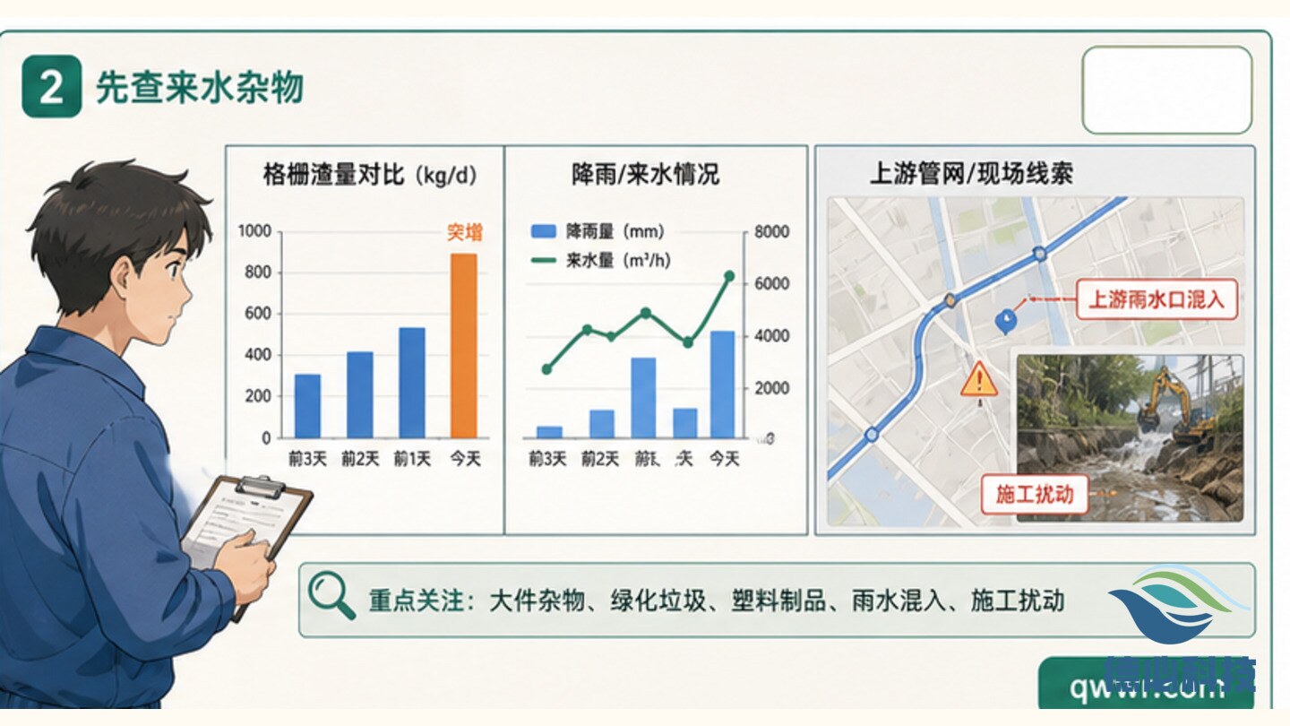 格栅渣量突增，先查来水杂物