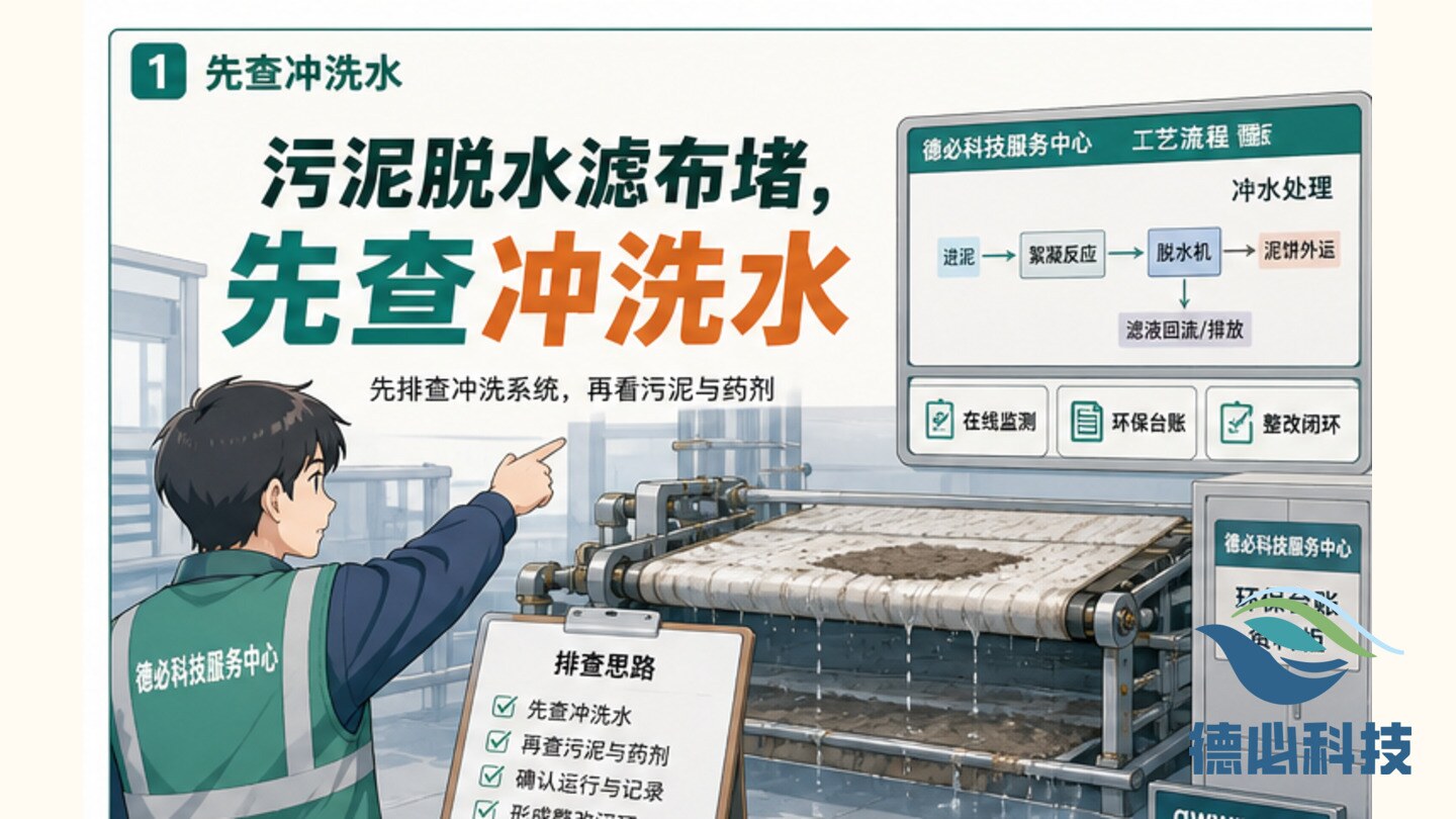 污泥脱水滤布堵，先查冲洗水